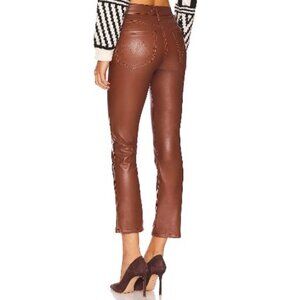 Mother The Mid Rise Dazzler Ankle Faux Leather Friar Brown Pants-sz 26